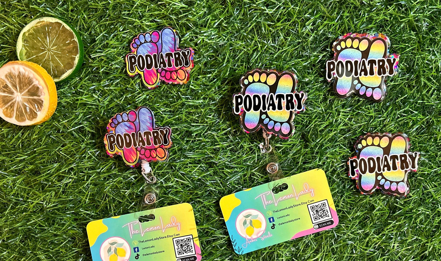 Podiatry Badge Reel | Colorful Foot Doctor ID Holder | Podiatrist Gift | Cute Retractable Badge Clip | Medical Badge Reel