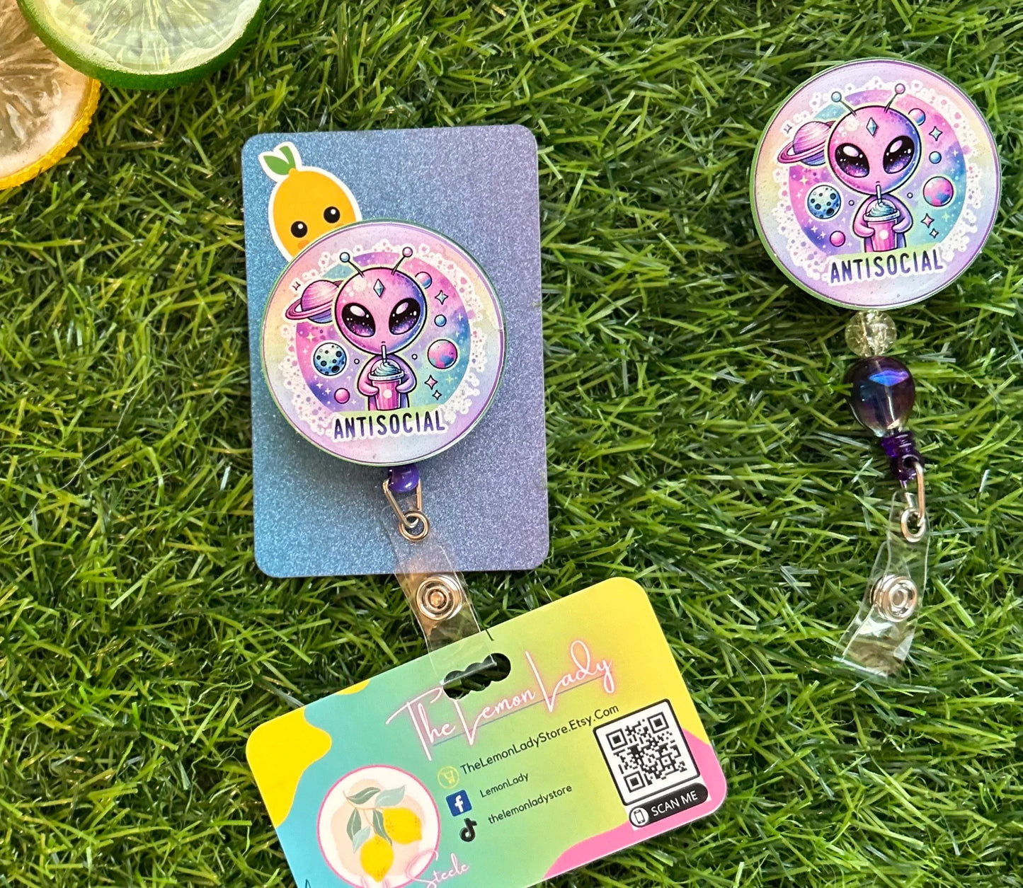 Glow in the Dark Antisocial Alien Badge Reel – Funny Galaxy Retractable ID Holder