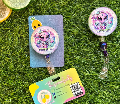 Glow in the Dark Antisocial Alien Badge Reel – Funny Galaxy Retractable ID Holder