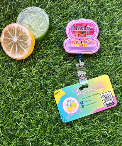 Polly Pocket Badge Reel | 90s Nostalgia Toy ID Clip | Cute Retro Badge Holder for Nurses, Teachers & 90s Kids