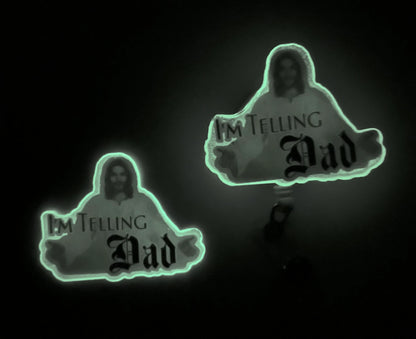 Funny Jesus Badge Reel – “I’m Telling Dad” Nurse ID Clip, Glow in the Dark Badge Reel, Religious Humor Gift