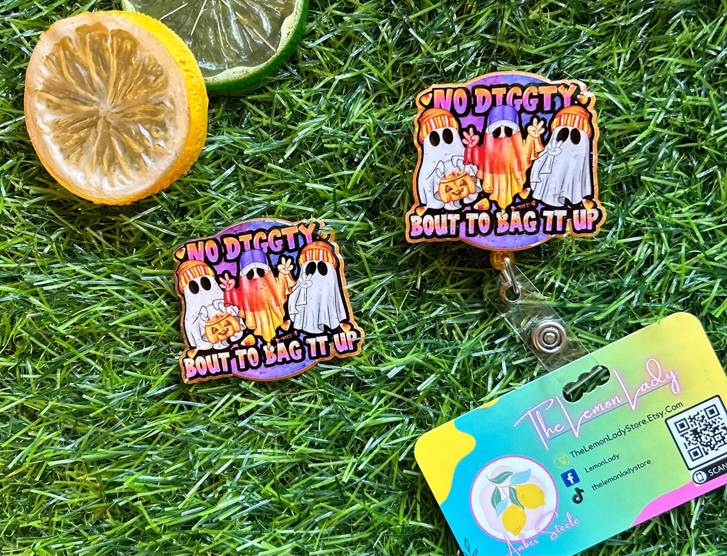Funny Halloween Badge Reel – No Diggity Bout to Bag It Up | Ghost ID Clip | Nurse Badge Holder | Cute Spooky Fall Work Accessory