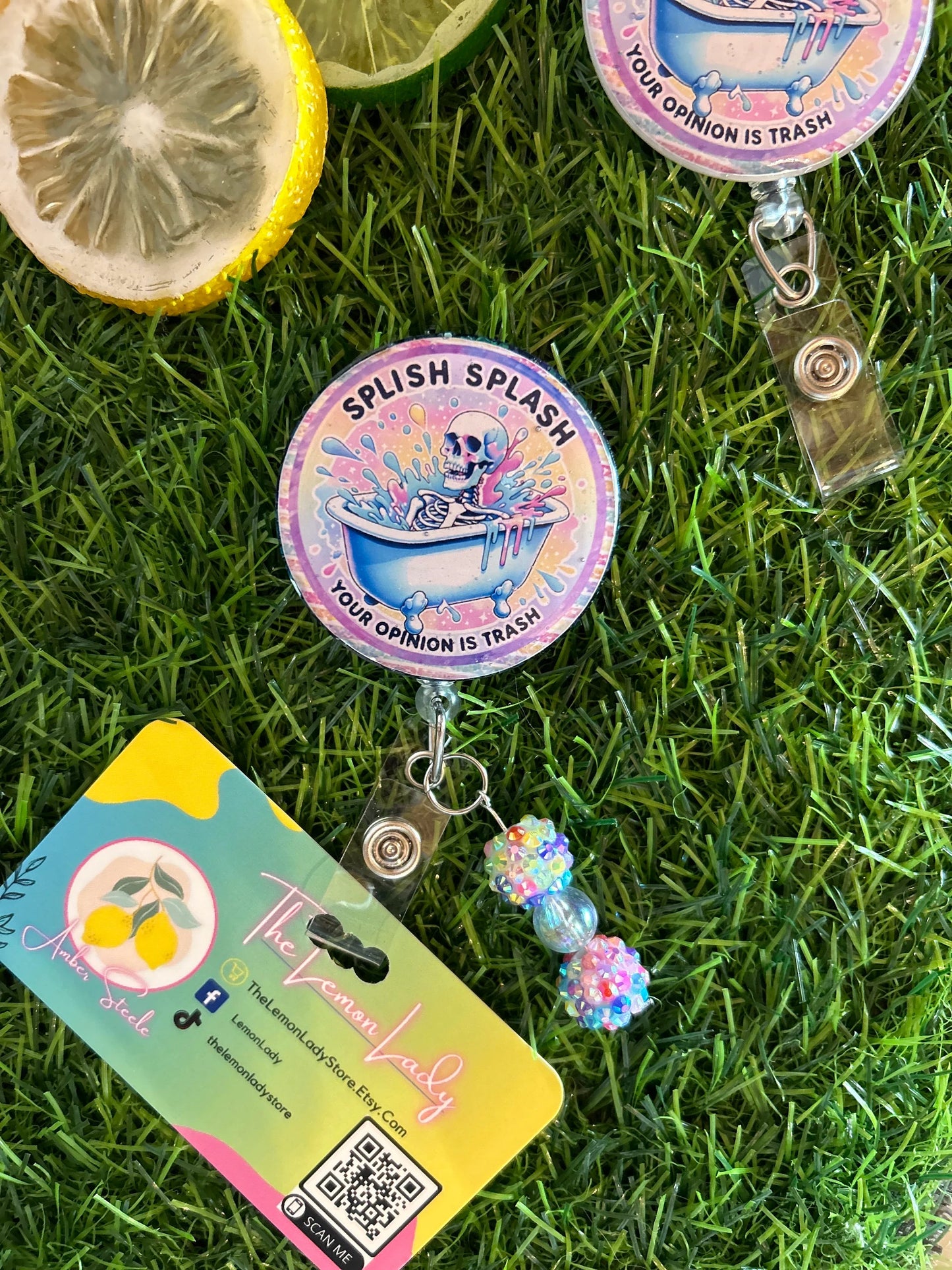 Splish Splash, Your Opinion is Trash Badge Reel – Funny Nurse ID Clip – Sarcastic ED Badge Reel – Snarky Work Accessory