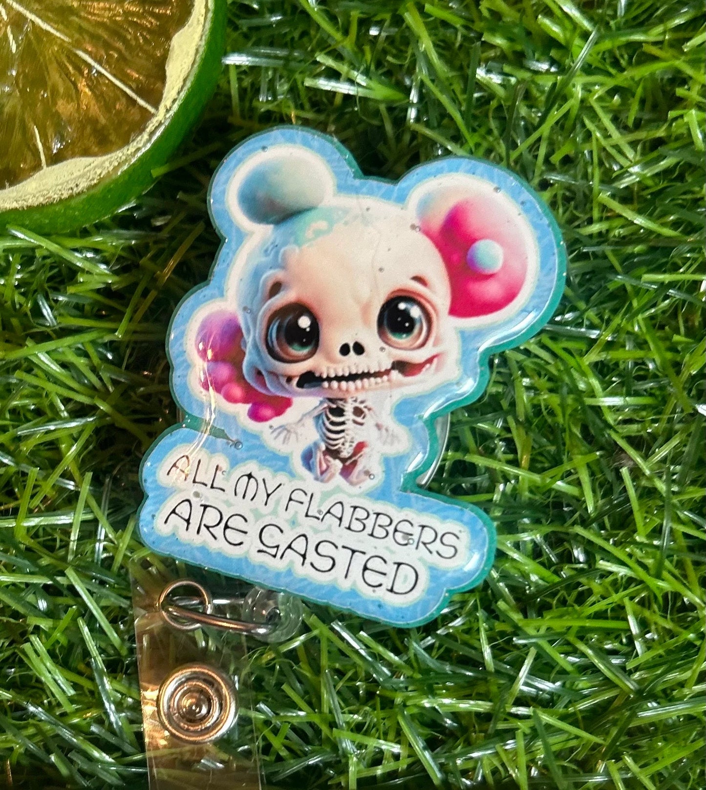 Funny Skeleton Badge Reel – ER Nurse Badge, “All My Flabbers Are Gasted” ID Clip, Medical Humor Reel (Copy)