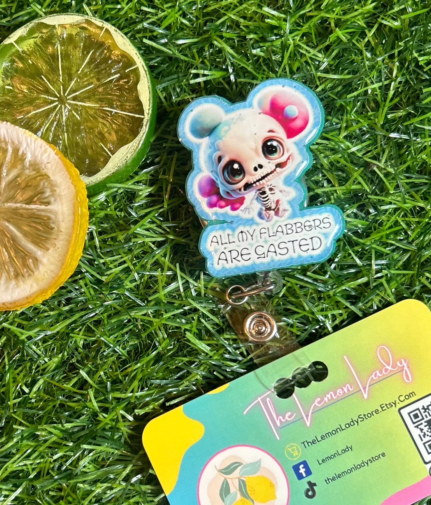 Funny Skeleton Badge Reel – ER Nurse Badge, “All My Flabbers Are Gasted” ID Clip, Medical Humor Reel (Copy)