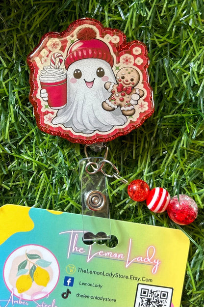 Christmas Ghost Badge Reel – Cute Holiday Badge Holder – Funny Nurse ID Clip – Ghostmas Nurse Gift – Spooky Christmas Accessory