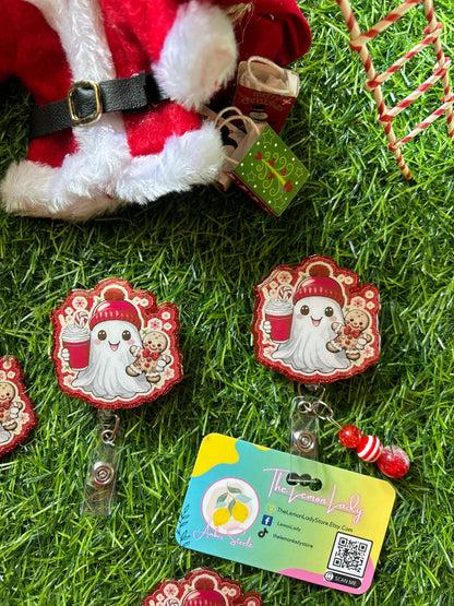 Christmas Ghost Badge Reel – Cute Holiday Badge Holder – Funny Nurse ID Clip – Ghostmas Nurse Gift – Spooky Christmas Accessory
