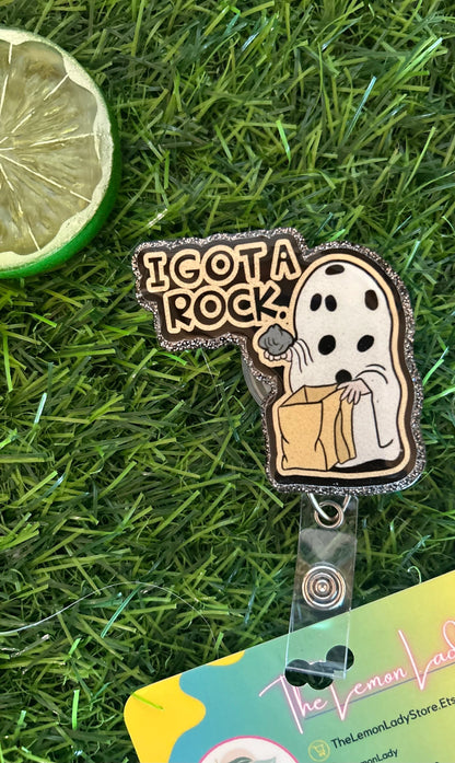 Rock Badge Reel, Funny Halloween Nurse ID Clip, Trick or Treat Ghost Badge Holder, Charlie Brown Fall Work Accessory
