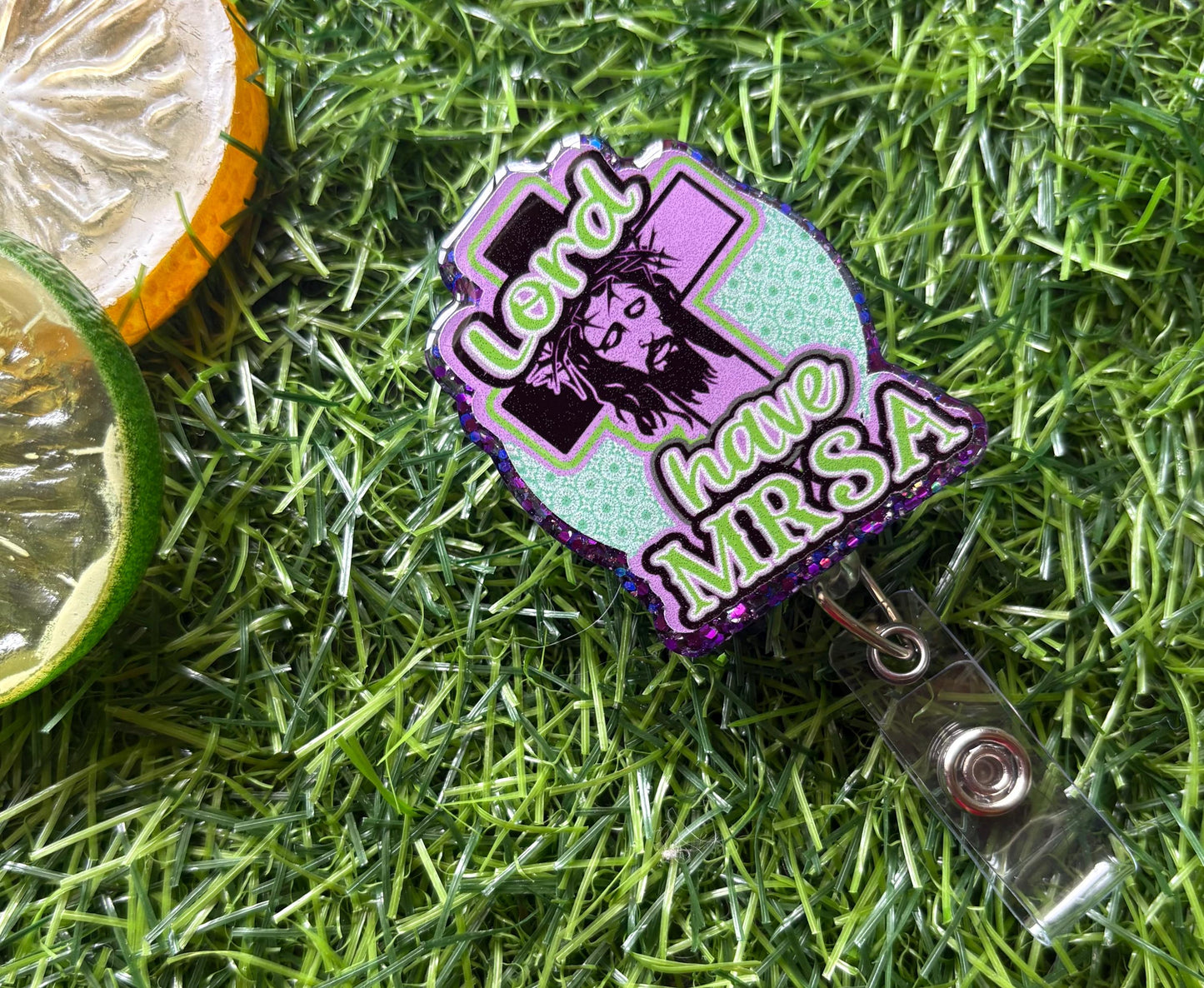 Funny Nurse Badge Reel – Lord Have MRSA Retractable ID Holder for Healthcare Workers, Medical Staff, Doctors & Nurses