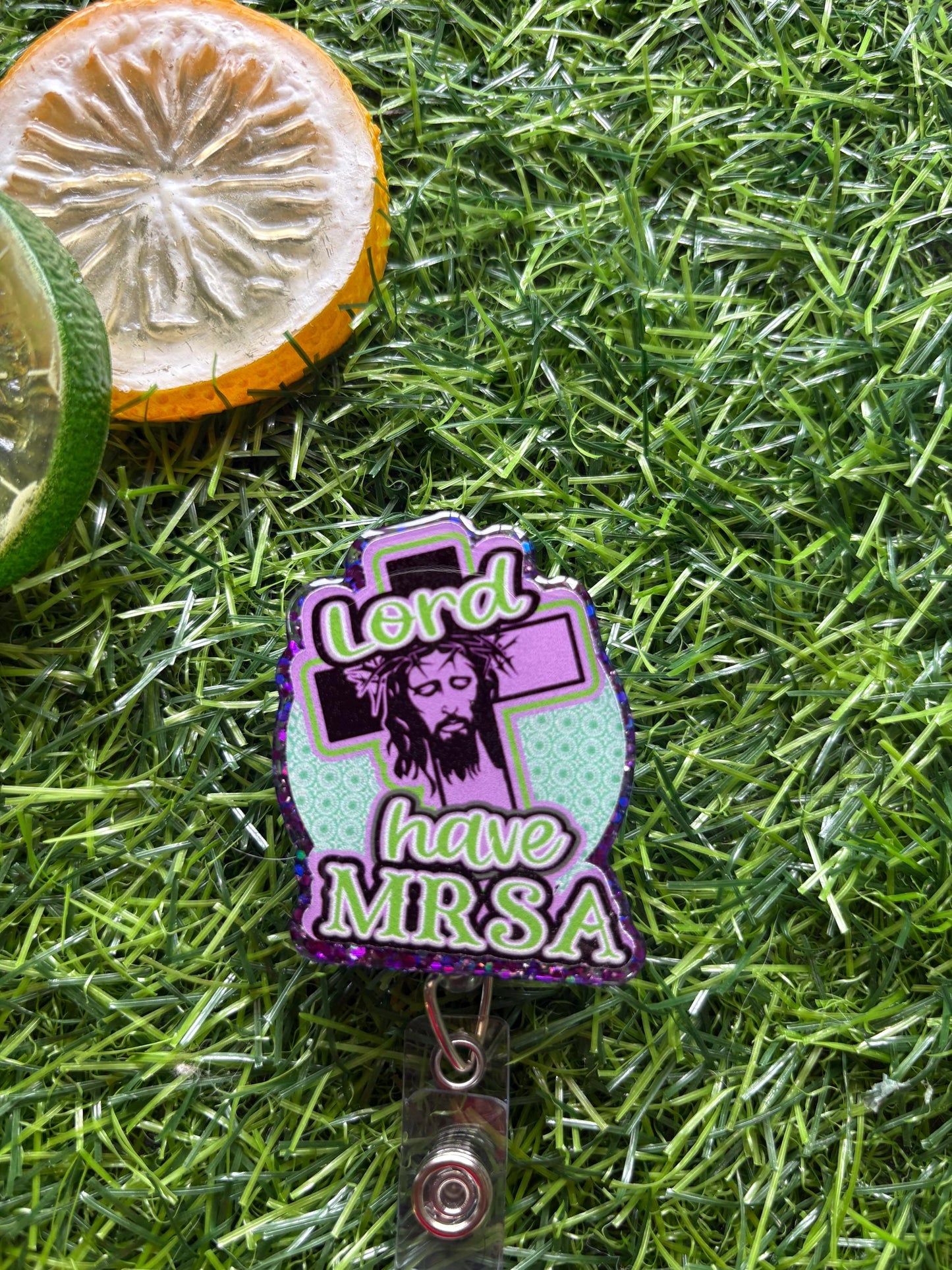 Funny Nurse Badge Reel – Lord Have MRSA Retractable ID Holder for Healthcare Workers, Medical Staff, Doctors & Nurses