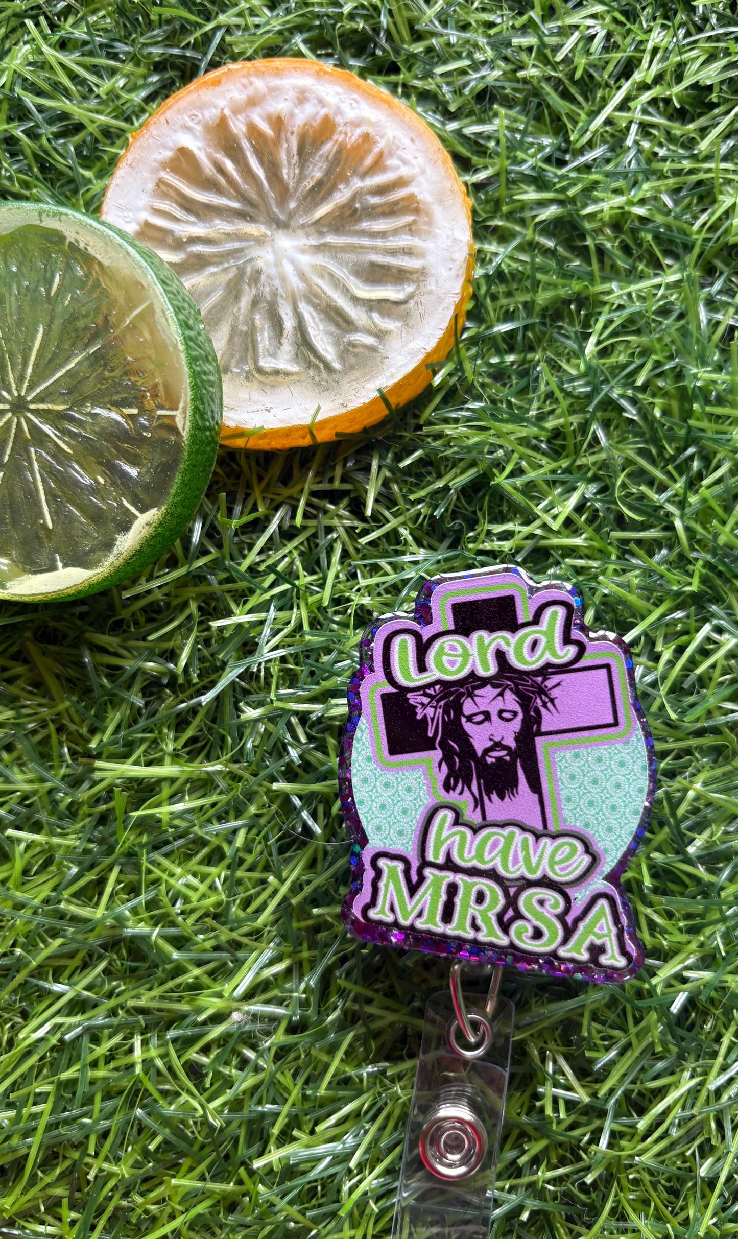 Funny Nurse Badge Reel – Lord Have MRSA Retractable ID Holder for Healthcare Workers, Medical Staff, Doctors & Nurses
