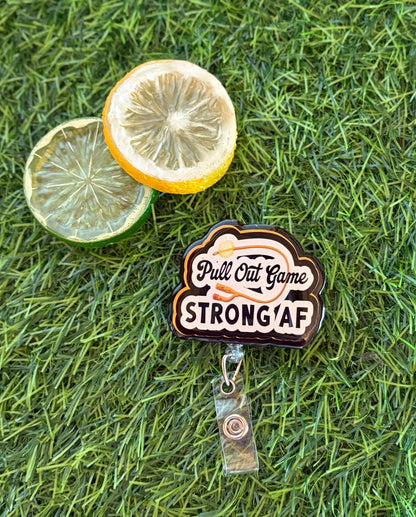 Funny Male Nurse Badge Reel – “Pull Out Game Strong AF” ER/ICU Badge Clip, Hilarious Nursing Gift