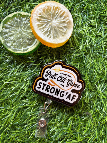 Funny Male Nurse Badge Reel – “Pull Out Game Strong AF” ER/ICU Badge Clip, Hilarious Nursing Gift