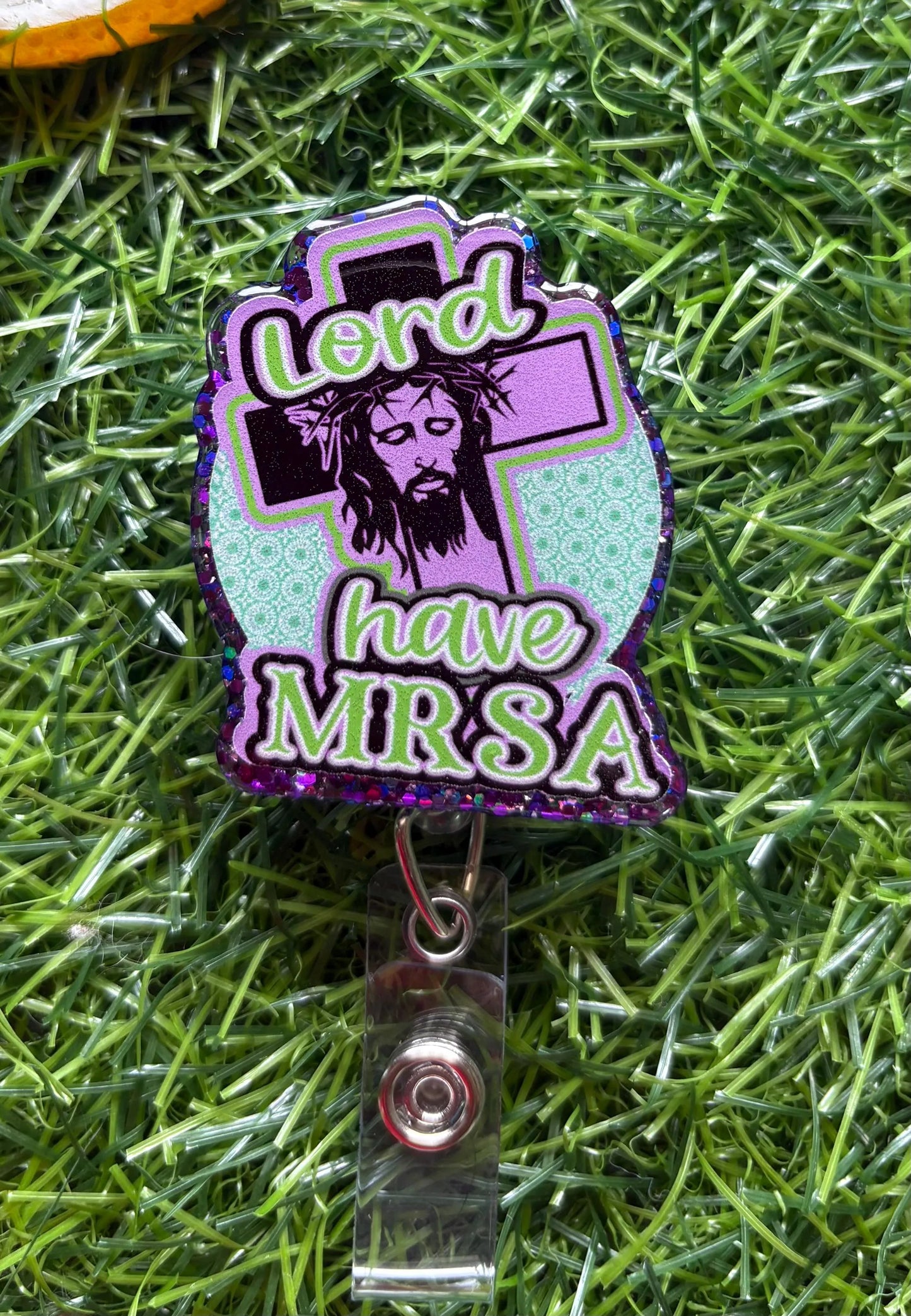 Funny Nurse Badge Reel – Lord Have MRSA Retractable ID Holder for Healthcare Workers, Medical Staff, Doctors & Nurses