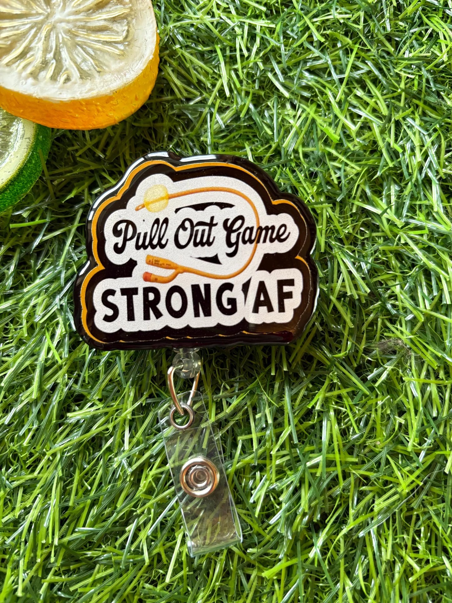 Funny Male Nurse Badge Reel – “Pull Out Game Strong AF” ER/ICU Badge Clip, Hilarious Nursing Gift