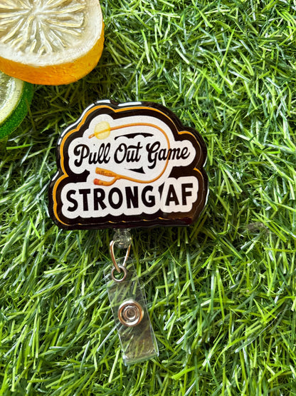 Funny Male Nurse Badge Reel – “Pull Out Game Strong AF” ER/ICU Badge Clip, Hilarious Nursing Gift