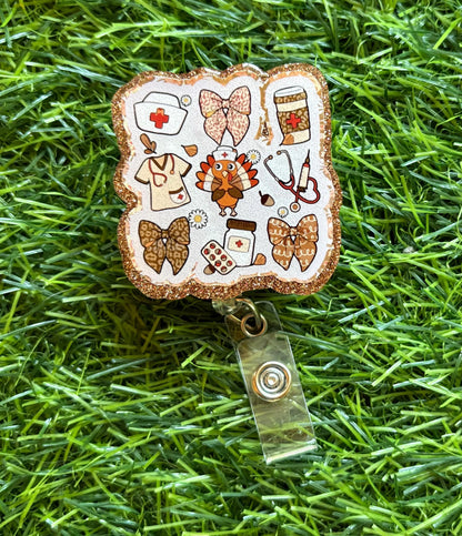 Fall Vibes Badge Reel – Autumn Leaf Butterfly ID Holder – Cute Seasonal Nurse Clip – Retractable Name Tag